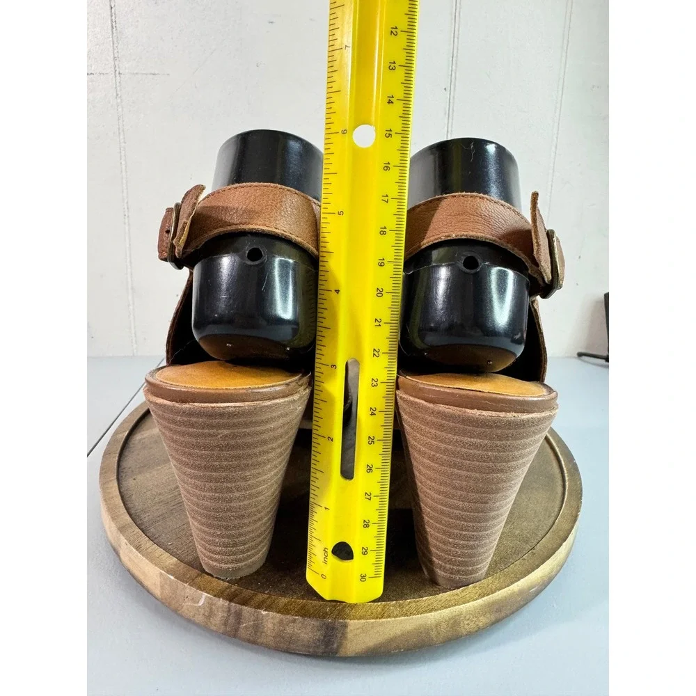 Lucky Brand Aroyli Slingback Mules Womens 8 Brown Good Leather V-Cut Block Heel - Picture 5 of 14